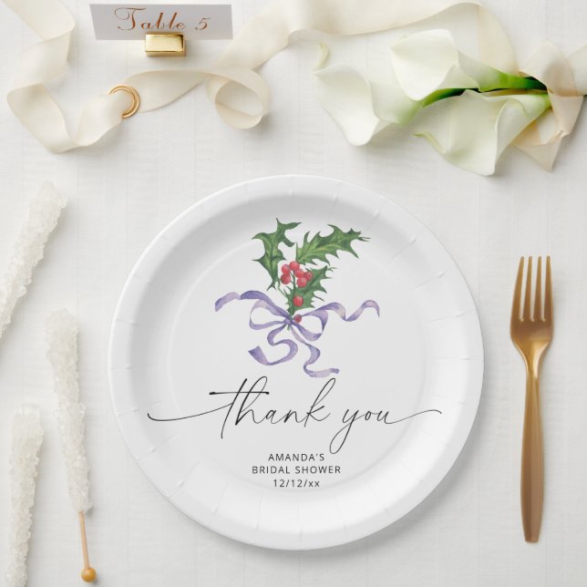 Prato De Papel chuva de noiva com ramo de azevinho de natal (Casamento)