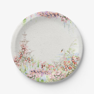 Prato De Papel chuva de noiva de cisne floral chic caligrafia