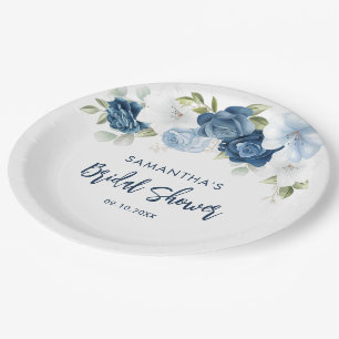 Prato De Papel Chuva de Noiva em Azul Floral Script