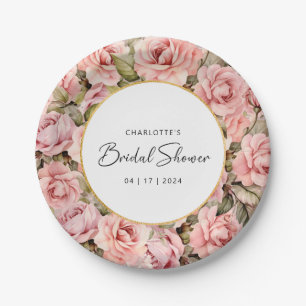 Prato De Papel Chuva de Noiva Floral Aquarela Rosa Bege