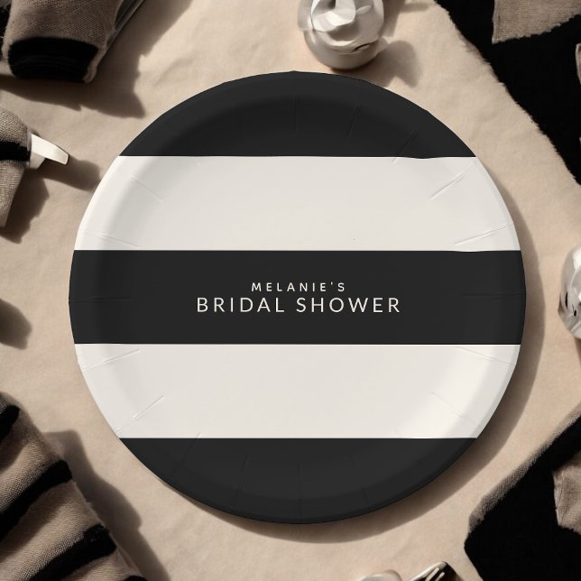 Prato De Papel Chuva de Noiva Listras Pretas e Bege Clássico (Criador carregado)