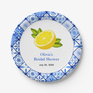 Prato De Papel Chuva de Noiva Mediterrânea com Azulejos Azuis Ita