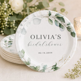 Prato De Papel Chuva de Noiva Rústica Boho com Verde de Eucalipto