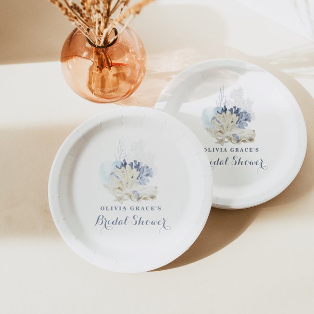 Prato De Papel Chuva de presentes de noiva de concha azul de prai (Criador carregado)