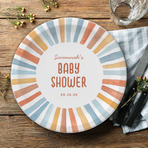 Prato De Papel Chuva de Sol Boho Chá de Bebê Neutro