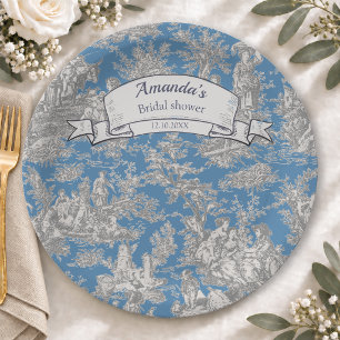 Prato De Papel Chuva de Toile de Jouy Floral Turquesa Vintage