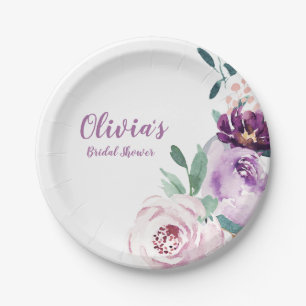 Prato De Papel Chuva floral roxa botânica para chá de noiva