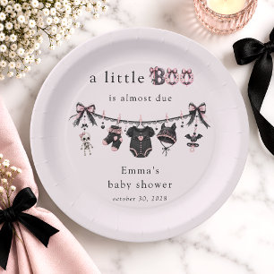 Prato De Papel Chuveiro de Bebê Little Boo Cordão Rosa Preto
