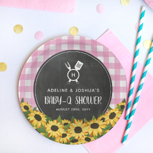 Prato De Papel Chuveiro de Bebê Quadro Negro de Girassóis Xadrez