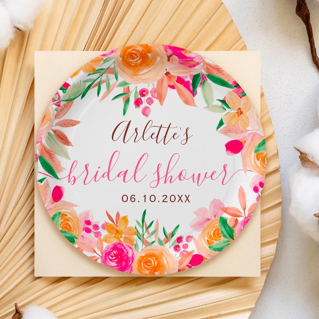 Prato De Papel Chuveiro de noiva bem-vindo com aquarela floral ou (Bold fall floral watercolor bridal shower welcome paper plates)