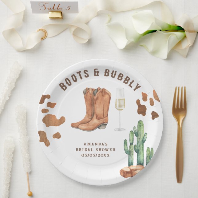 Prato De Papel Chuveiro de Noiva Botas Ocidentais & Bubbly (Casamento)