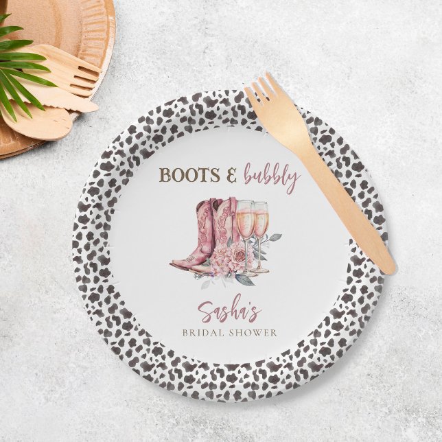Prato De Papel Chuveiro de Noiva Elegante Rosa Boots e Bubbly (Criador carregado)