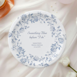 Prato De Papel Chuveiro de Noiva Floral em Chinoiserie Azul 