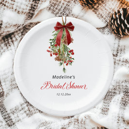 Prato De Papel Chuveiro de Noiva Laço Vermelho de Musgo de Natal