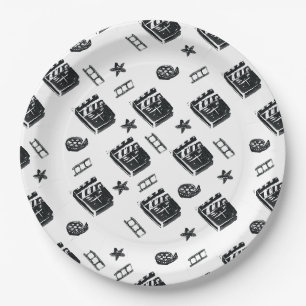 Prato De Papel Ciak Pattern com símbolos de cinema e conselho de