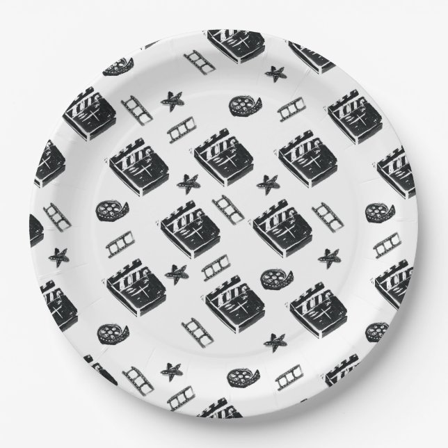 Prato De Papel Ciak Pattern com símbolos de cinema e conselho de  (Frente)