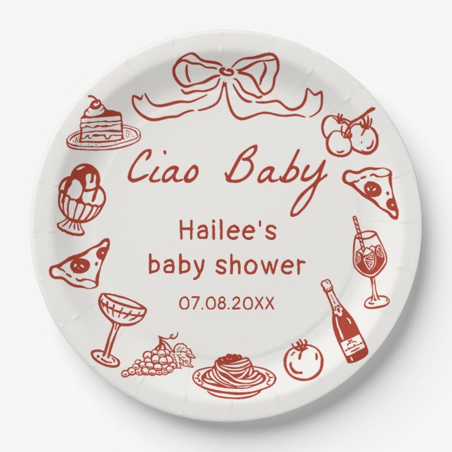 Prato De Papel Ciao Baby Italian Themed Baby Shower Paper Plates (Frente)