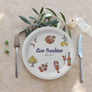 Prato De Papel Ciao Bambino - Chá de fraldas mediterrânico italia