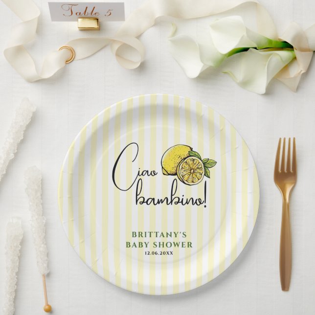 Prato De Papel Ciao Bambino Lemon Chá de fraldas de Verão italian (Casamento)