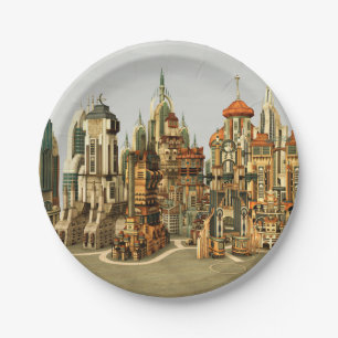Prato De Papel Cidade de Fantasia Futurista Arte de Horizonte de
