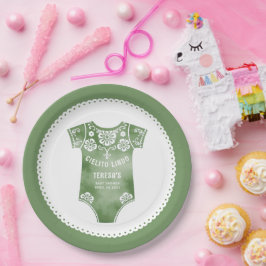 Prato De Papel Cielito Lindo - chá de fraldas verde-traje