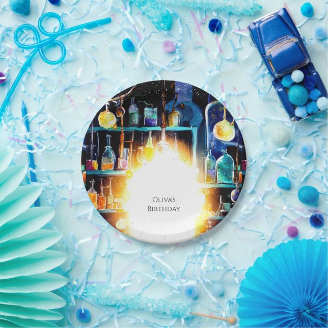 Prato De Papel Cientista de Química Boho Divertida Aniversário (Festa)