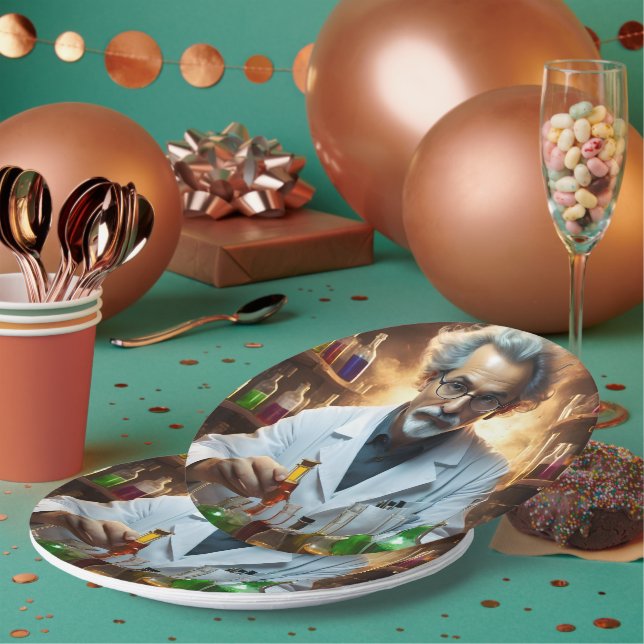 Prato De Papel Cientista Num Laboratório Misturando Poções, (Múltiplo)