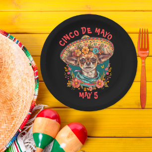 Prato De Papel Cinco de Mayo Chihuahua Vestindo Sombrero & Serape