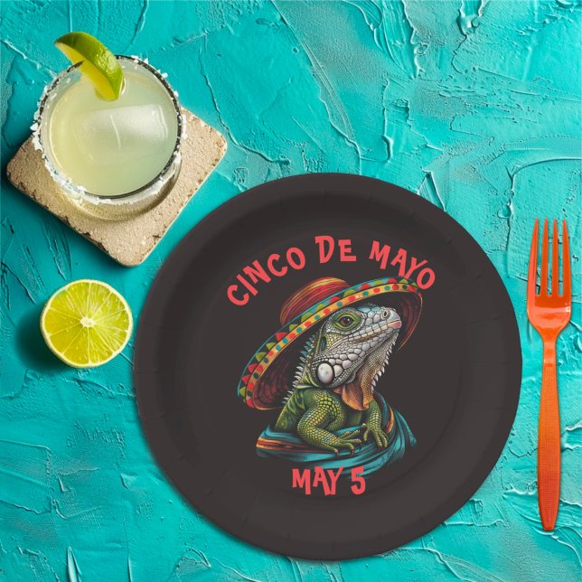 Prato De Papel Cinco de Mayo Iguana Vestindo Sombrero & Serape (Criador carregado)