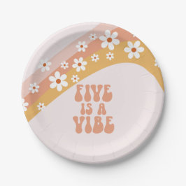 Prato De Papel Cinco é um Aniversário do 5 do Arco-Íris Retroativ