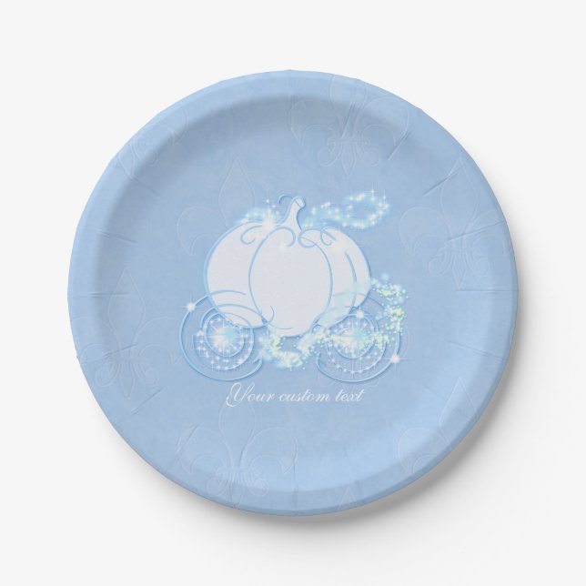 Prato De Papel Cinderella Fairytale Carruagem Blue Party Plates (Frente)