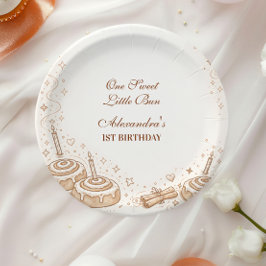 Prato De Papel Cinnamon Swirl Little Bun 1st Birthday