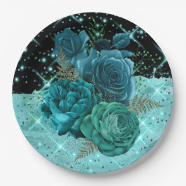 Prato De Papel Cinquenta e Fabuloso| Teal 50. Design de aniversár