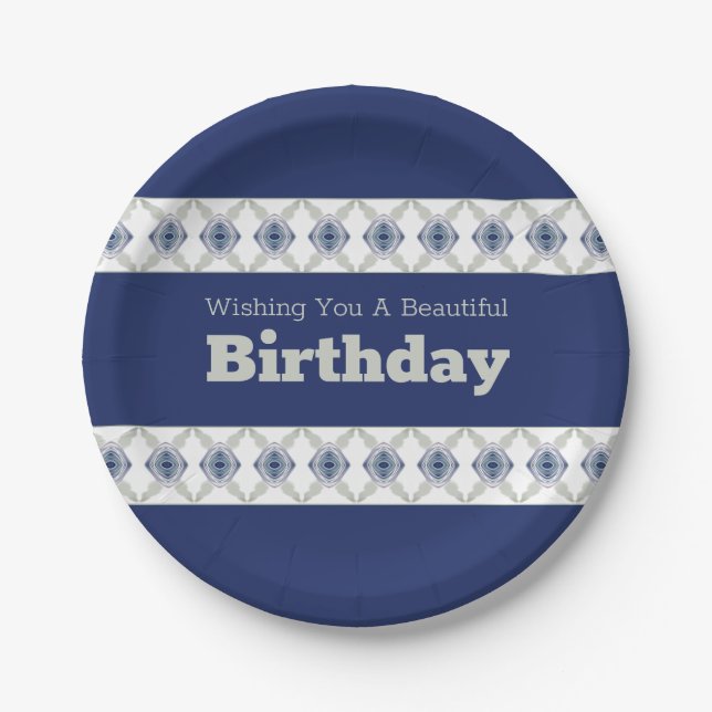 Prato De Papel Cinza Azul Verde E Branco (Frente)