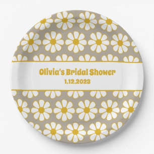 Prato De Papel Cinza Branca de Mostarda de Mostarda Floral Bonita