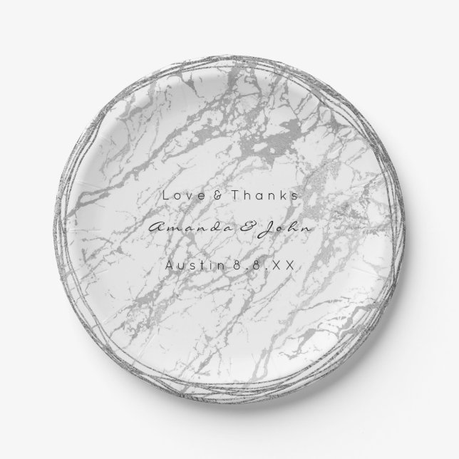 Prato De Papel Cinza Branca Personalizada Carrara Silver Marble (Frente)