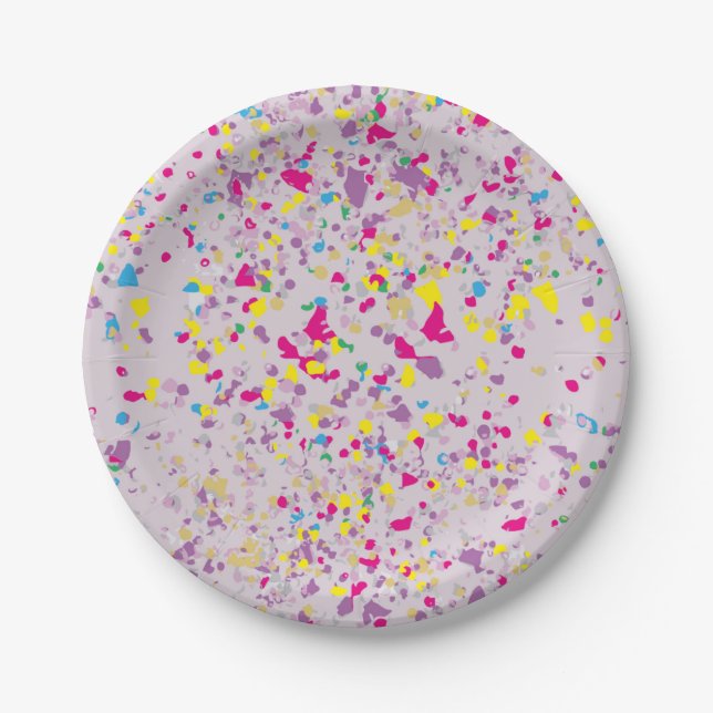 Prato De Papel Cinza Colorida Confetti (Frente)