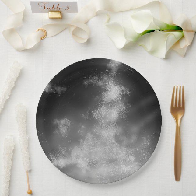 Prato De Papel Cinza de céu noturno monocromático (Casamento)