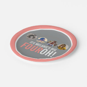 Prato De Papel Cinza de coral 40ª FOUROH! Quatro fotos de anivers