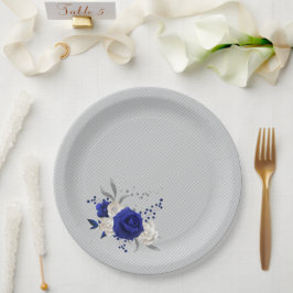Prato De Papel cinza de flores brancas rosa azuis reais