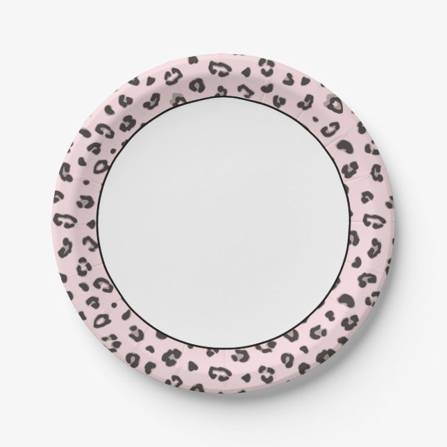 Prato De Papel Cinza de impressão leopardo e preto a rosa (Frente)
