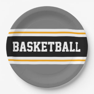 Prato De Papel Cinza desportiva Black Yellow BASKETBALL Strips