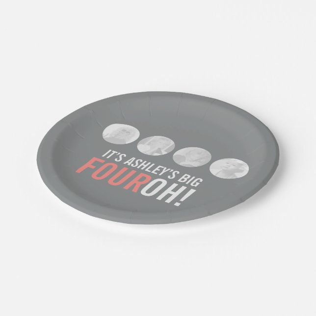 Prato De Papel Cinza e 40º aniversário de fotos (Inclinado)