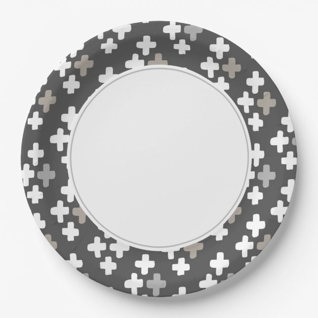 Prato De Papel Cinza e Branco Plus Boho (Frente)