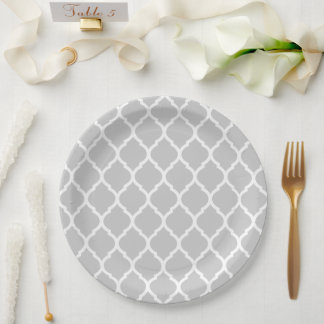Prato De Papel Cinza e Quatrefoil Branco marroquino