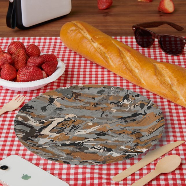 Prato De Papel Cinza, preto e caramelo (Piquenique)