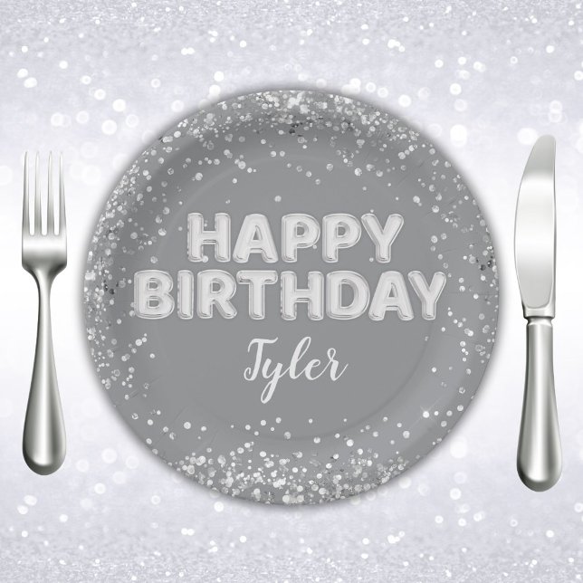 Prato De Papel Cinza Silver Festa de aniversário (Criador carregado)