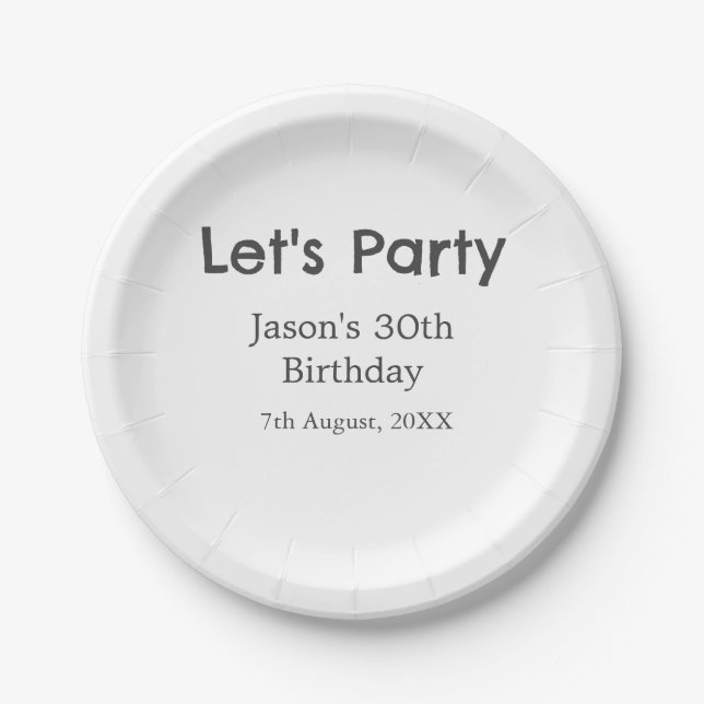 Prato De Papel cinza simples aniversário de 30 anos vamos da fest (Frente)