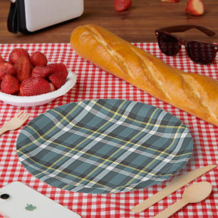 Prato De Papel Cinza Teal Clássica Amarela Amarela Azul Xadrezes