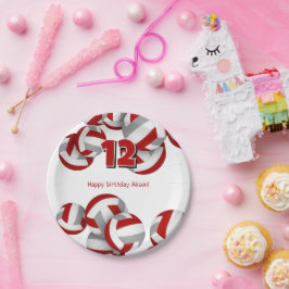 Prato De Papel cinza vermelha volleybolas rapazes festa de aniver